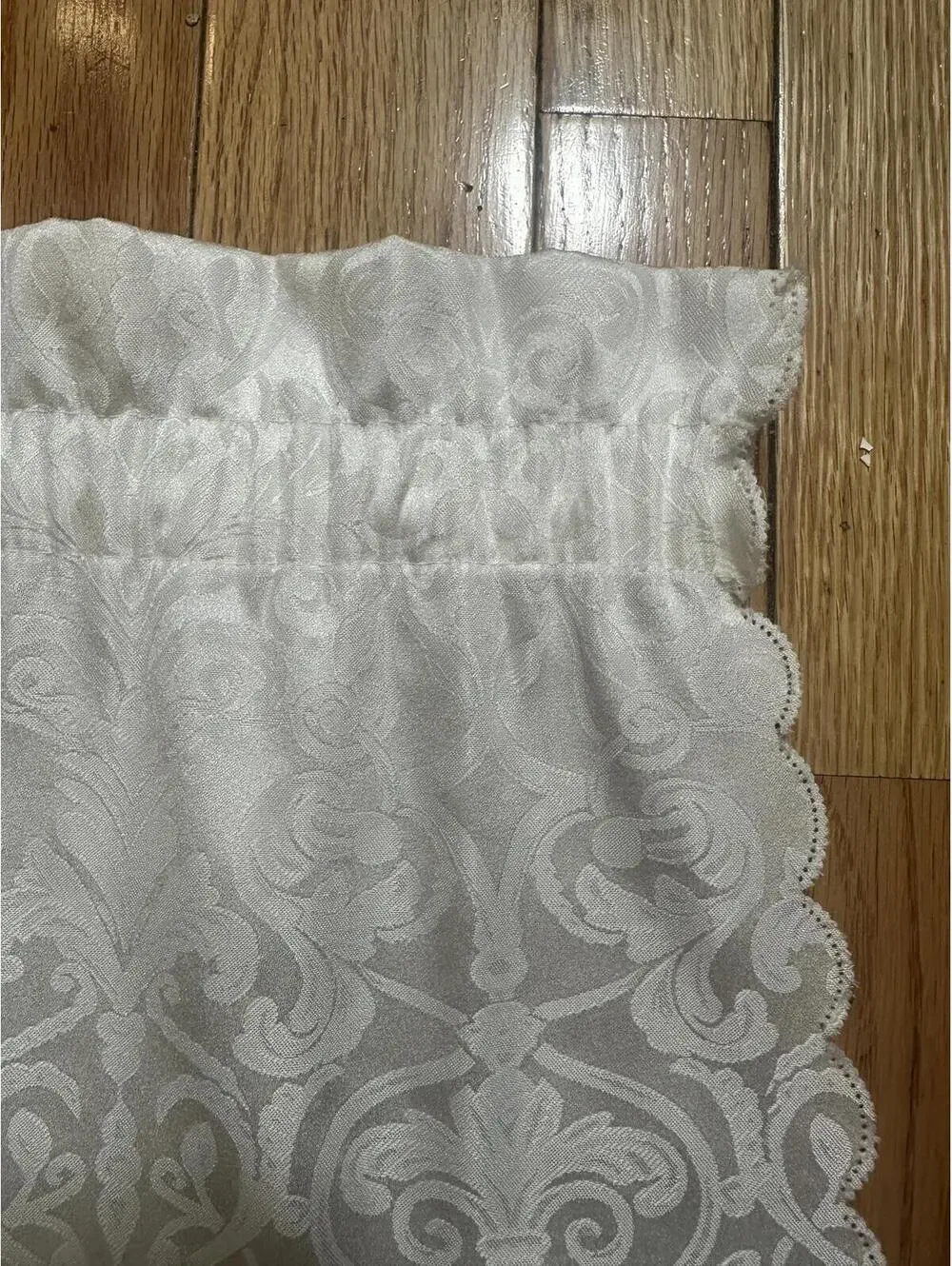 Vintage White Damask Curtains Pair 64” x 56” Rod Pocket Cottagecore